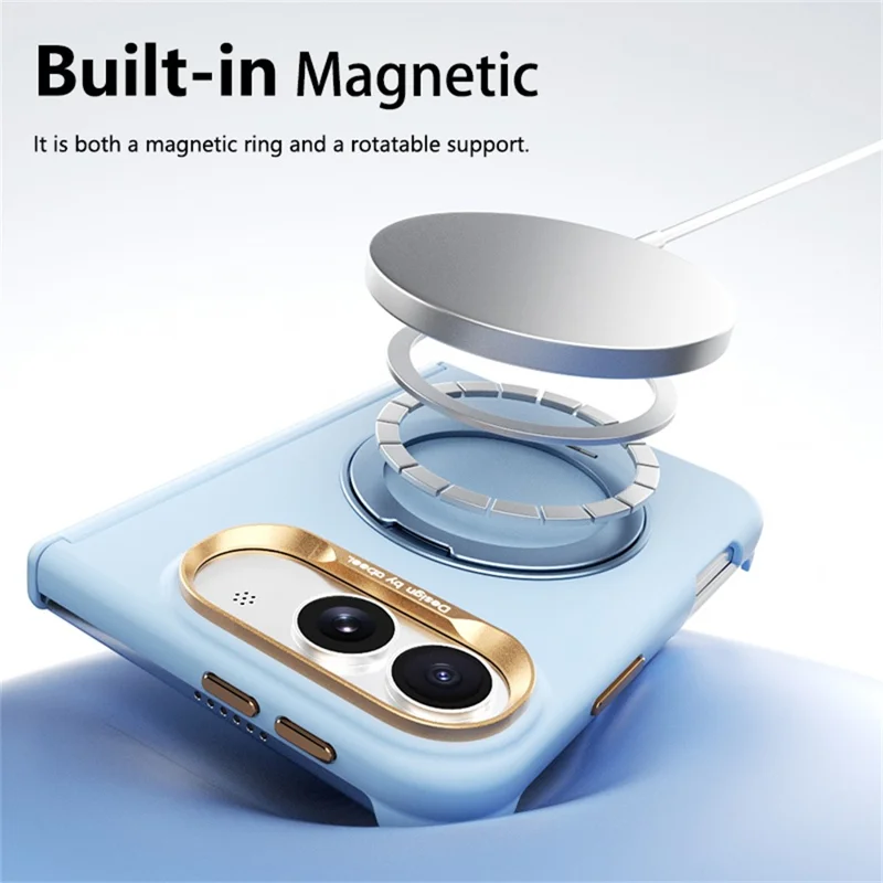 ABEEL For iPhone Duo Magnetic Case Ring Kickstand Liquid Silicone Feel PC Phone Cover - Sky Blue