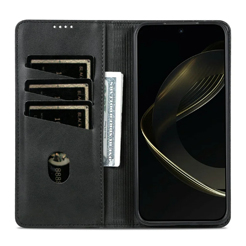 AZNS For Xiaomi Redmi Note 17 Pro Max 5G Phone Case Cowhide Texture PU Leather Wallet Phone Cover - Black