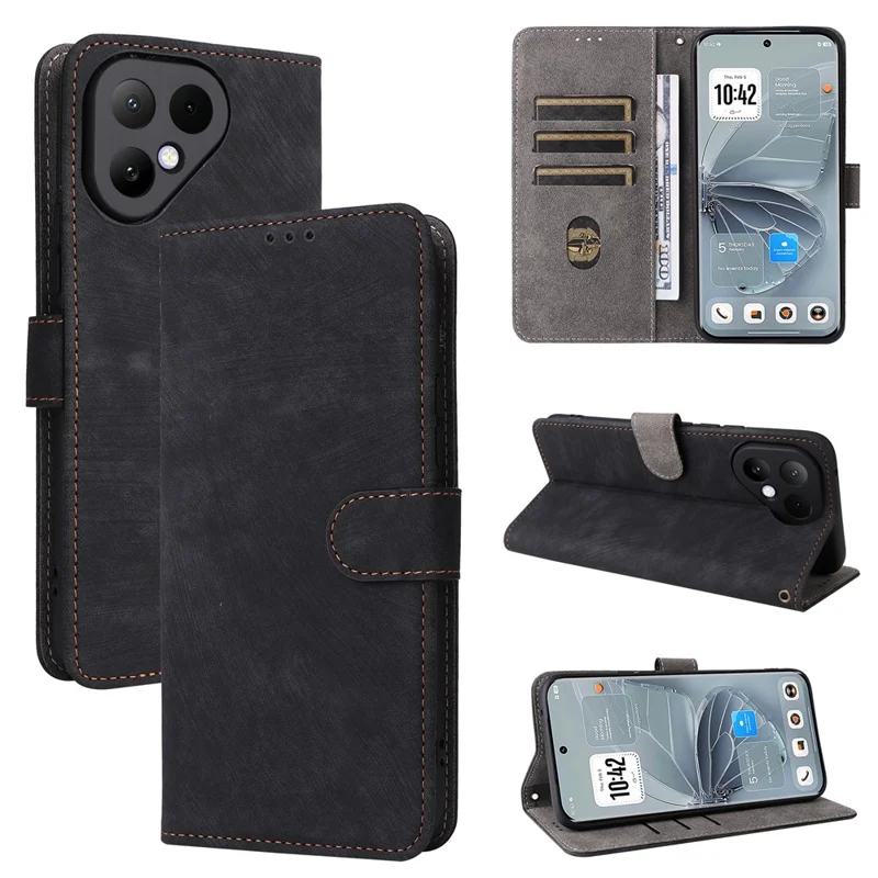 Für TECNO Pova Curve 2 5G Brieftaschenhülle RFID-Schutz PU-Leder Handyhülle Ständer mit Riemen - Schwarz