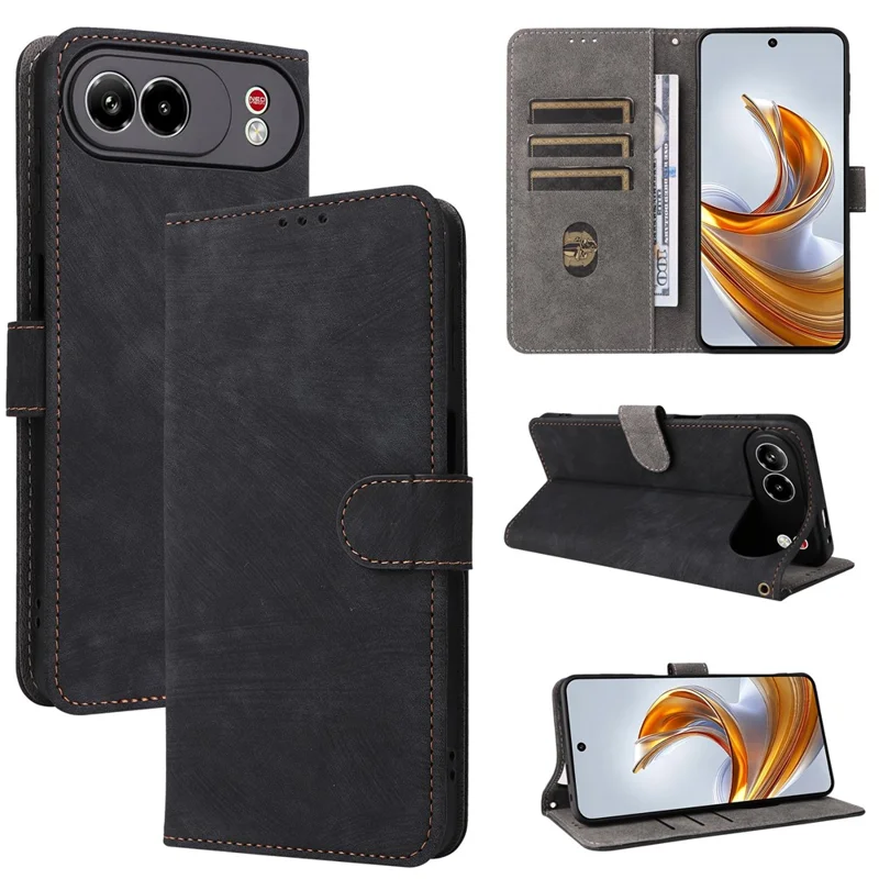 For ZTE nubia Air Pro 5G Wallet Case RFID Blocking PU Leather Phone Cover Stand with Strap - Black