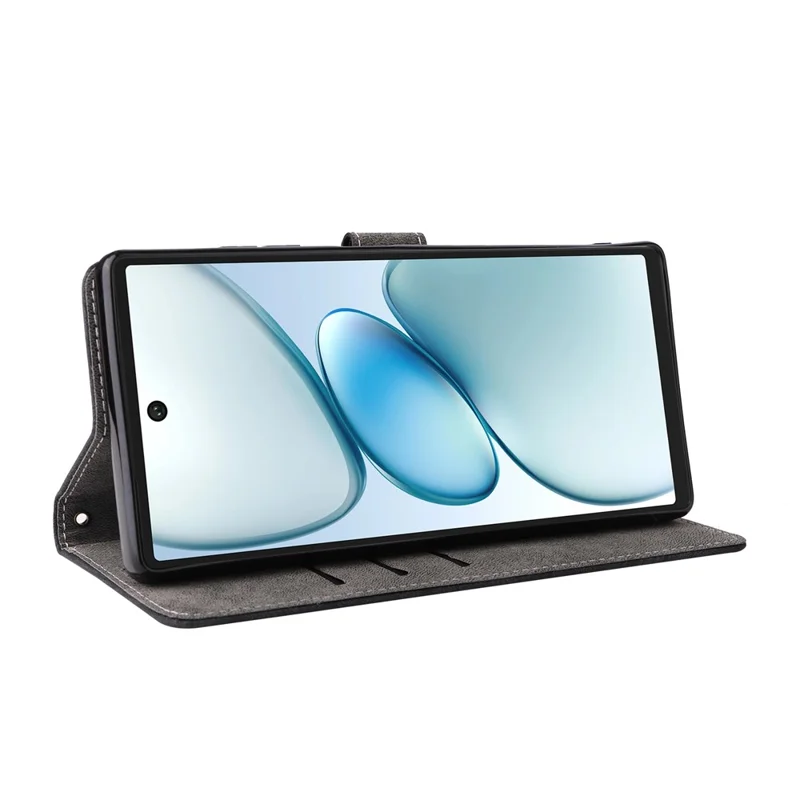 For Oukitel C66 Wallet Case RFID Blocking PU Leather Phone Cover Stand with Strap - Black