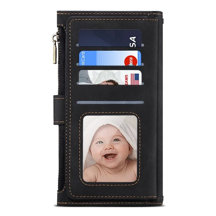 Eseble Star Series Flip Leather Wallet Case Pour Samsung Galaxy S23, Cuir PU Leather Multi-fonctionnelles de Poche à Fermeture Éclair à Glissière Couverture de Téléphone Portable Étalant Avec Sangle à Main - le Noir