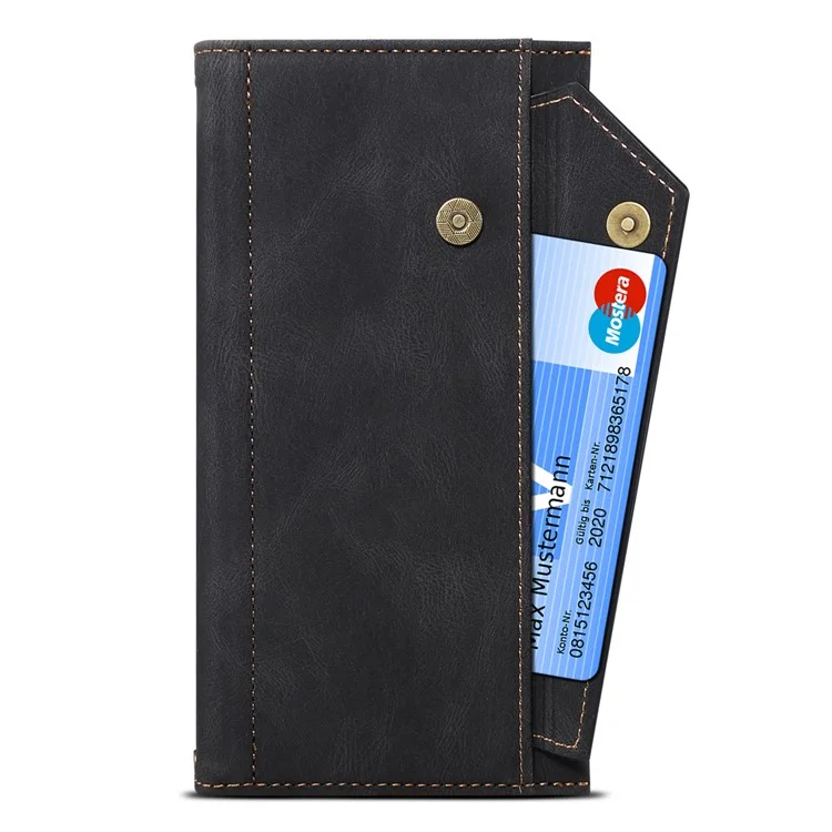 Eseble Star Series Flip Leather Wallet Case Pour Samsung Galaxy S23, Cuir PU Leather Multi-fonctionnelles de Poche à Fermeture Éclair à Glissière Couverture de Téléphone Portable Étalant Avec Sangle à Main - le Noir