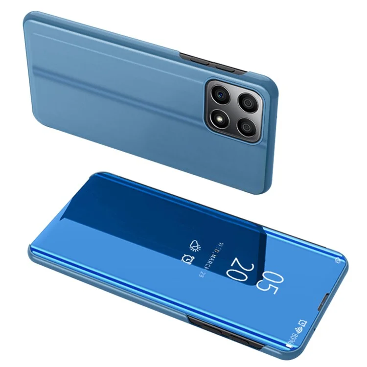 For Honor X8 5G / X6 / 70 Lite Vista de ventana Funda de piel sintética Soporte de manos libres Espejo Electrochapado Funda protectora del teléfono - Azul
