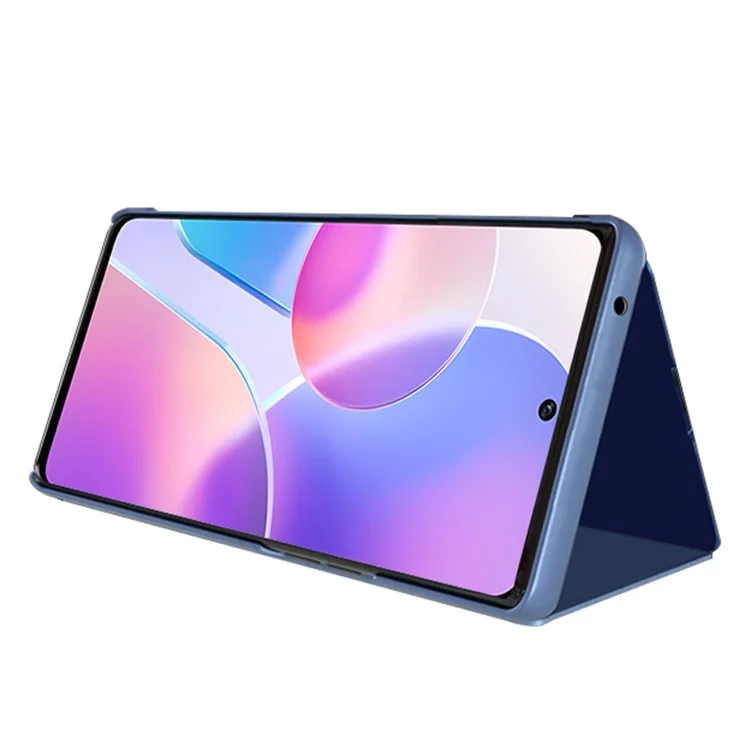 For Honor X8 5G / X6 / 70 Lite Vista de ventana Funda de piel sintética Soporte de manos libres Espejo Electrochapado Funda protectora del teléfono - Azul