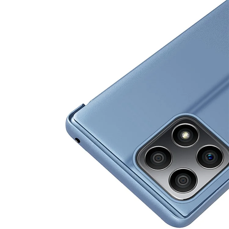 For Honor X8 5G / X6 / 70 Lite Vista de ventana Funda de piel sintética Soporte de manos libres Espejo Electrochapado Funda protectora del teléfono - Azul