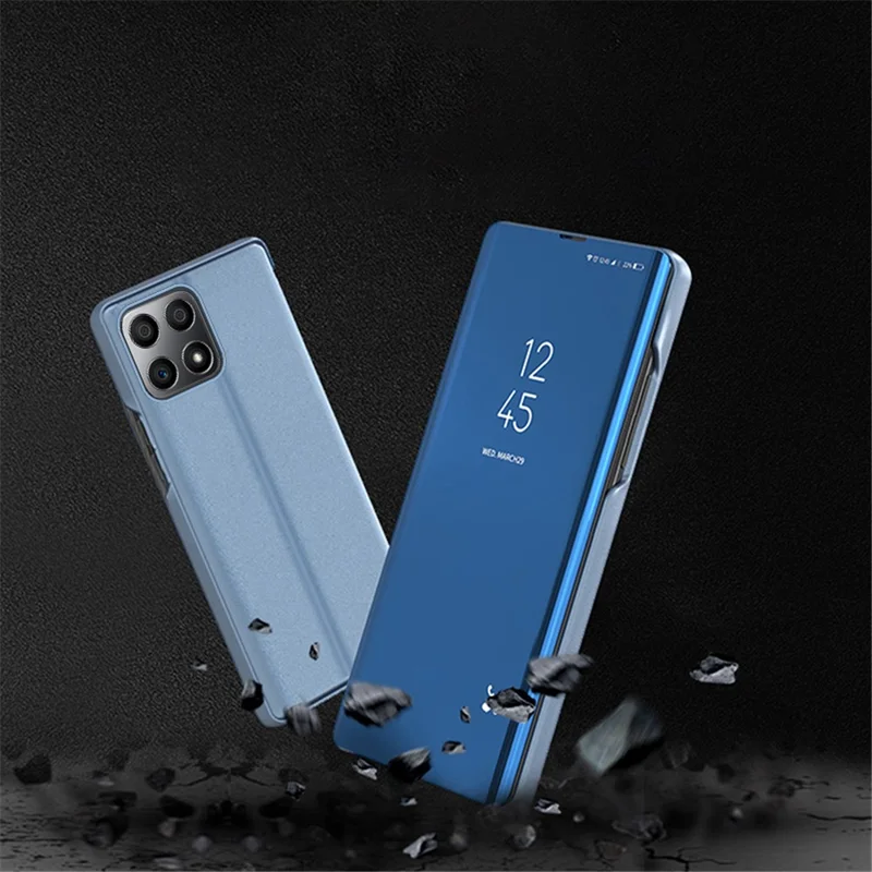 For Honor X8 5G / X6 / 70 Lite View Window PU Leather Case Hands-free Stand Mirror Electroplating Phone Cover Protector - Rose Gold