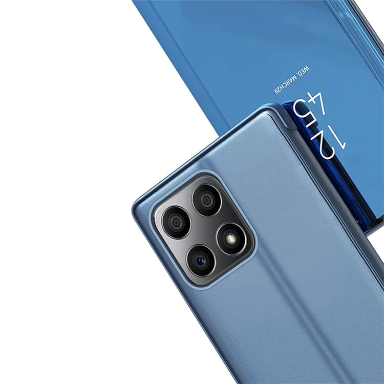 For Honor X8 5G / X6 / 70 Lite View Window PU Leather Case Hands-free Stand Mirror Electroplating Phone Cover Protector - Gold