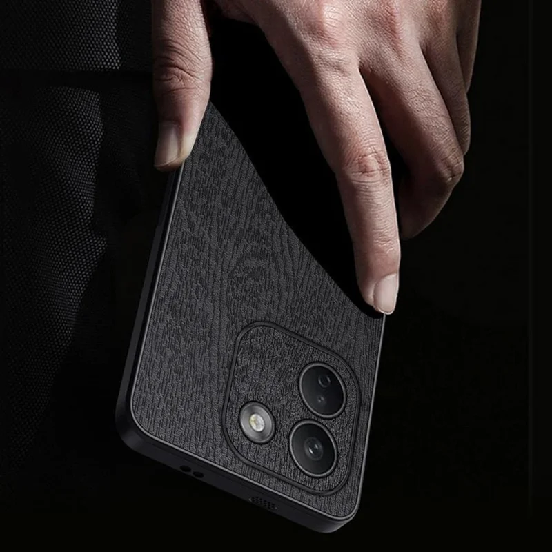 For Xiaomi Redmi Note 17 Pro Max 5G Case Wood Texture PU Leather Coated PC TPU Phone Cover - Black