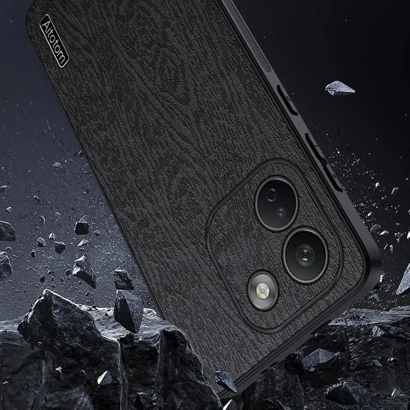 For Xiaomi Redmi Note 17 Pro Max 5G Case Wood Texture PU Leather Coated PC TPU Phone Cover - Black