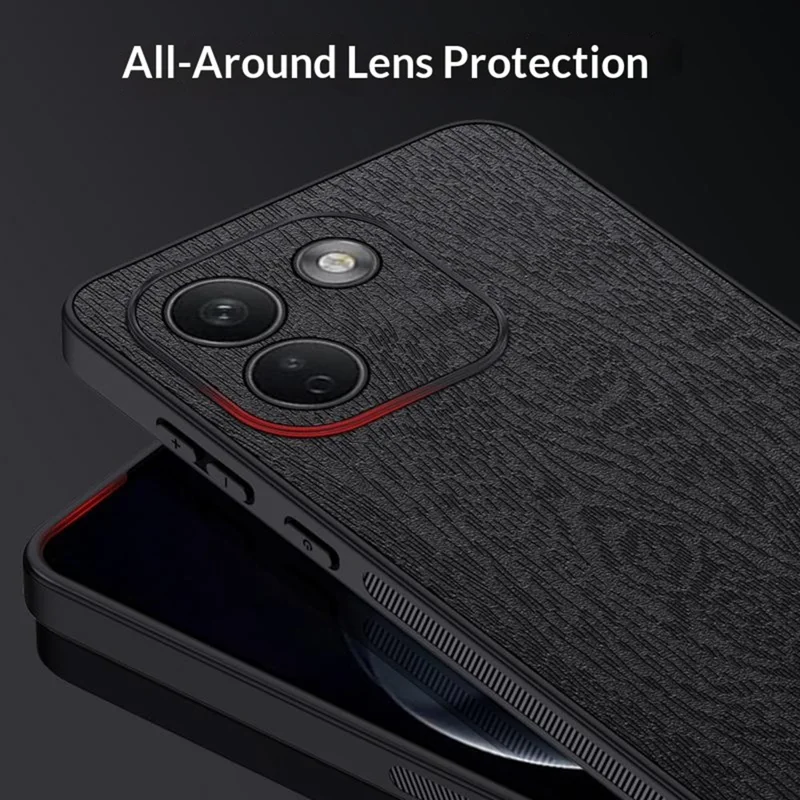 For Xiaomi Redmi Note 17 Pro Max 5G Case Wood Texture PU Leather Coated PC TPU Phone Cover - Black