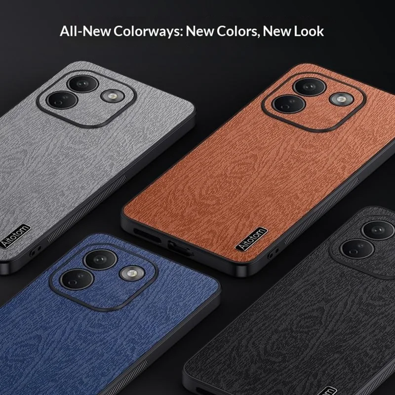 For Xiaomi Redmi Note 17 Pro Max 5G Case Wood Texture PU Leather Coated PC TPU Phone Cover - Black