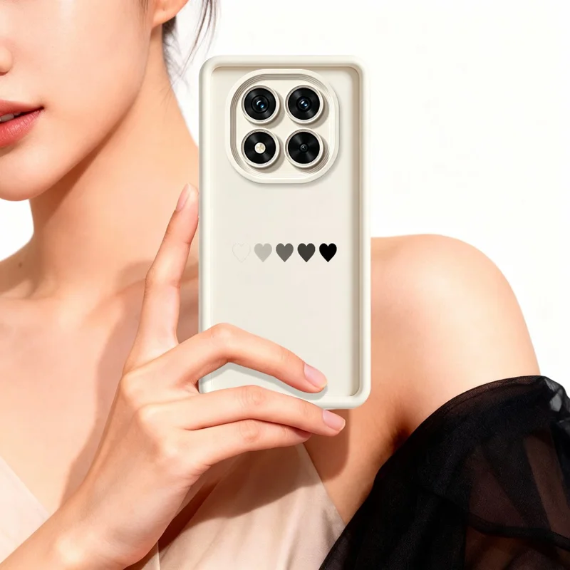 Obudowa TPU z gumowaną powierzchnią i wzorem pięciu serc dla Xiaomi Redmi Note 15 Pro+ 5G (Global) / Poco M8 Pro 5G, antypoślizgowa, biała