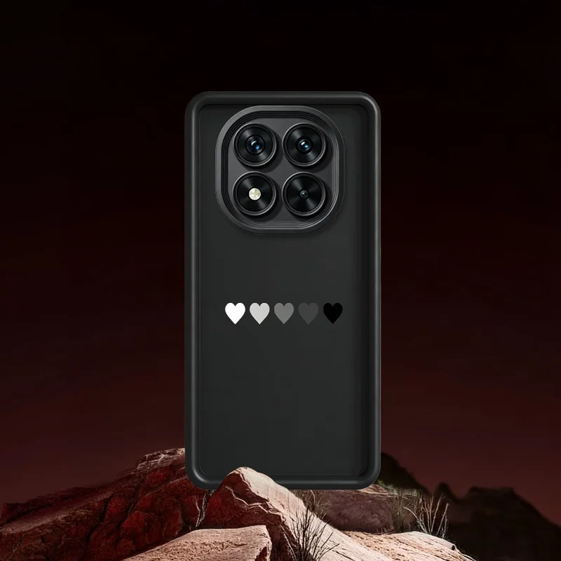 Obudowa TPU z gumowaną powierzchnią i wzorem pięciu serc dla Xiaomi Redmi Note 15 Pro+ 5G (Global) / Poco M8 Pro 5G, antypoślizgowa, biała