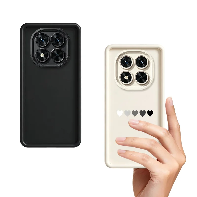 Obudowa TPU z gumowaną powierzchnią i wzorem pięciu serc dla Xiaomi Redmi Note 15 Pro+ 5G (Global) / Poco M8 Pro 5G, antypoślizgowa, biała