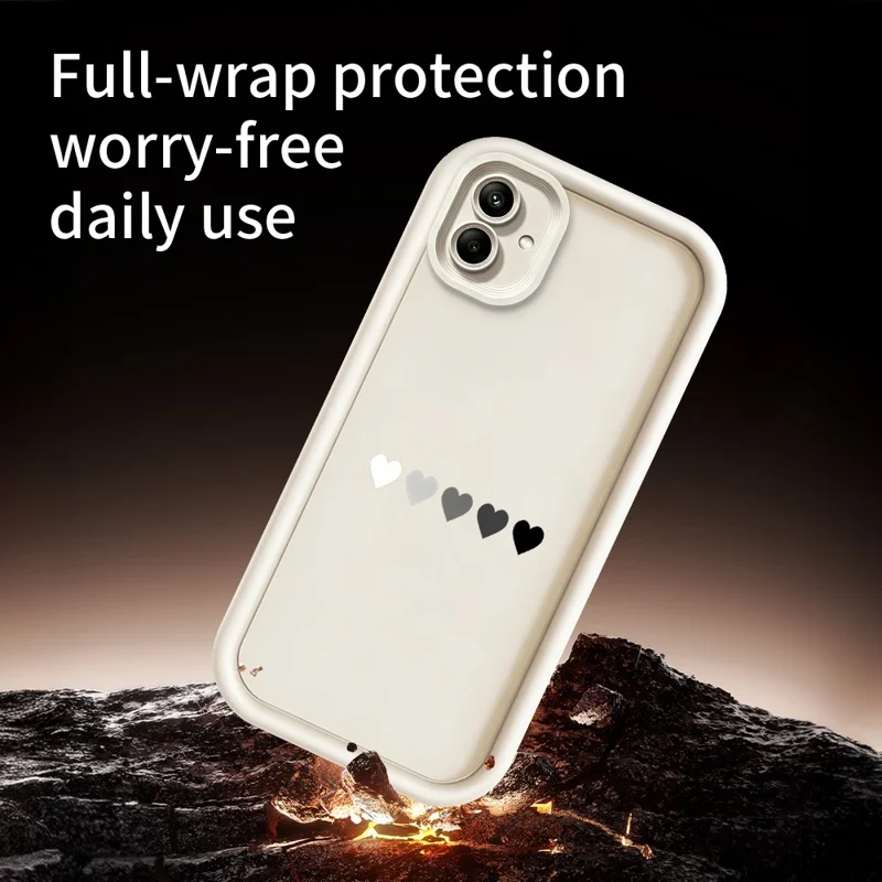 For Samsung Galaxy A08 4G  /  A07 4G TPU Case Rubberized Anti-Slip Five Heart Pattern Phone Back Cover - White