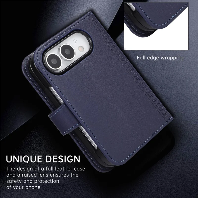 For iPhone Duo Case Imprinted Rhombus Leather Wallet Phone Cover with Wrist Strap - Blue