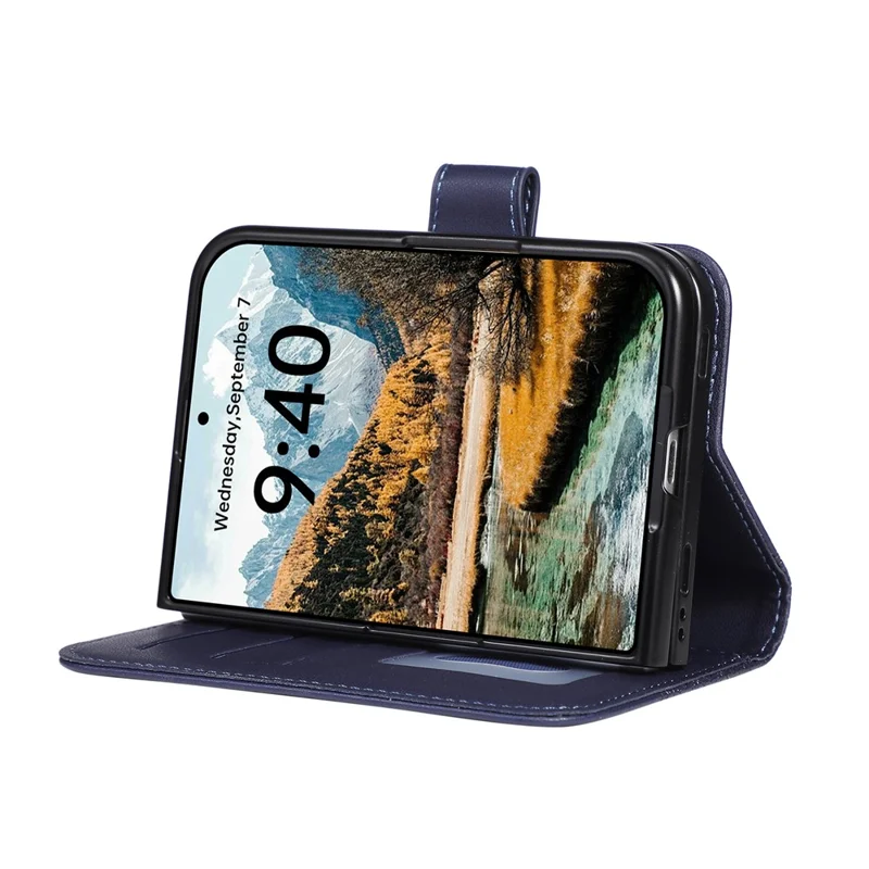 For iPhone Duo Case Imprinted Rhombus Leather Wallet Phone Cover with Wrist Strap - Blue