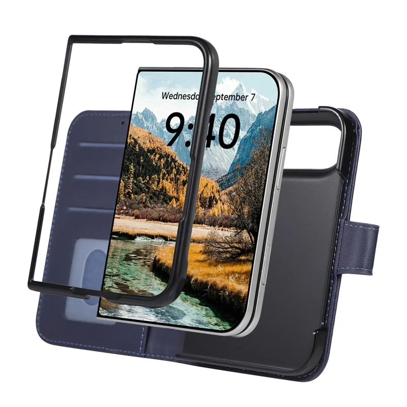 For iPhone Duo Case Imprinted Rhombus Leather Wallet Phone Cover with Wrist Strap - Blue