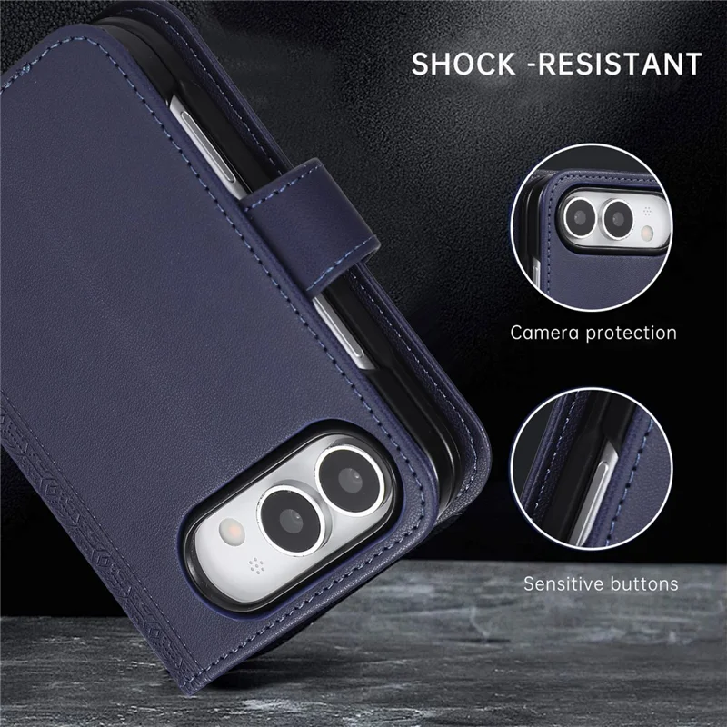 For iPhone Duo Case Imprinted Rhombus Leather Wallet Phone Cover with Wrist Strap - Blue