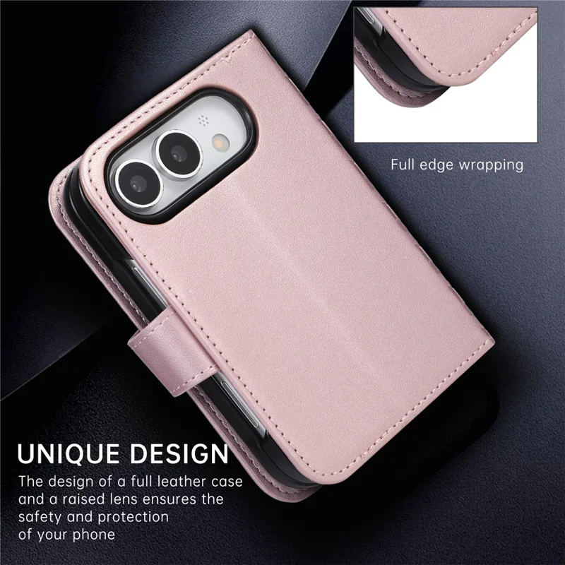 For iPhone Duo Case 3D Rhombus Grid Imprinted Wallet Leather Phone Cover with Wrist Strap - Rose Gold