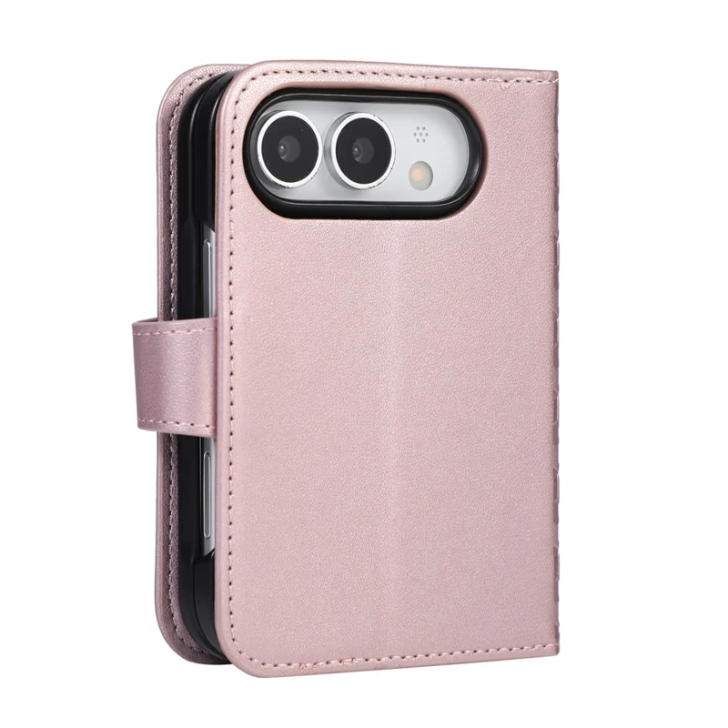 For iPhone Duo Case 3D Rhombus Grid Imprinted Wallet Leather Phone Cover with Wrist Strap - Rose Gold