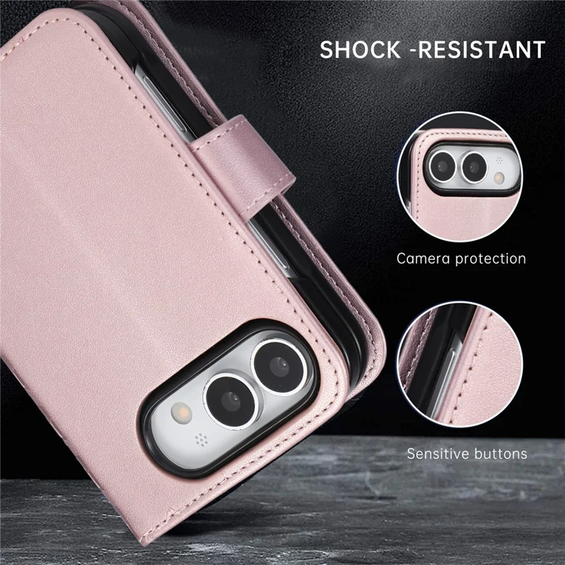 For iPhone Duo Case 3D Rhombus Grid Imprinted Wallet Leather Phone Cover with Wrist Strap - Rose Gold