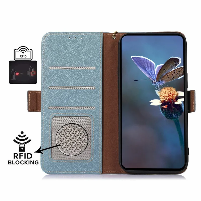For Motorola Edge 70 Max 5G Case RFID Blocking Textured Genuine Cow Leather Phone Cover - Blue