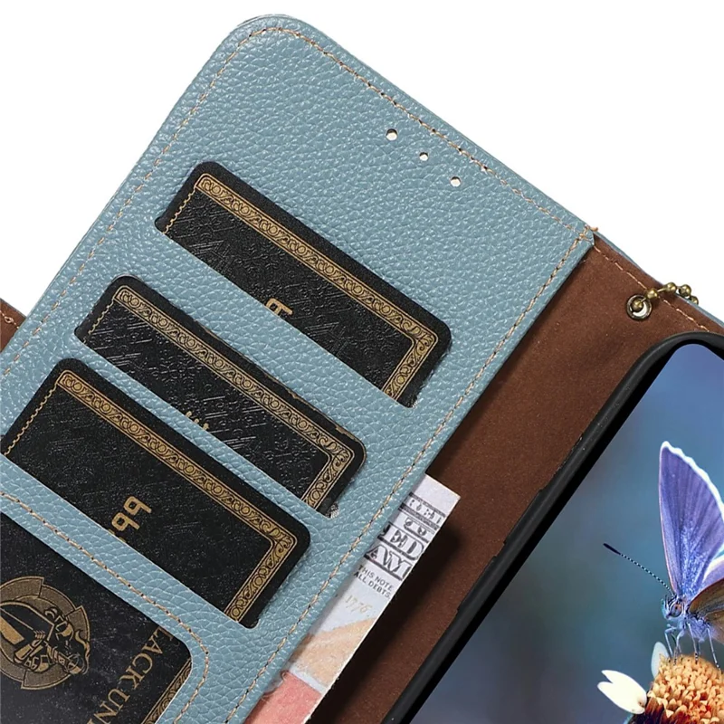 For Motorola Edge 70 Max 5G Case RFID Blocking Textured Genuine Cow Leather Phone Cover - Blue