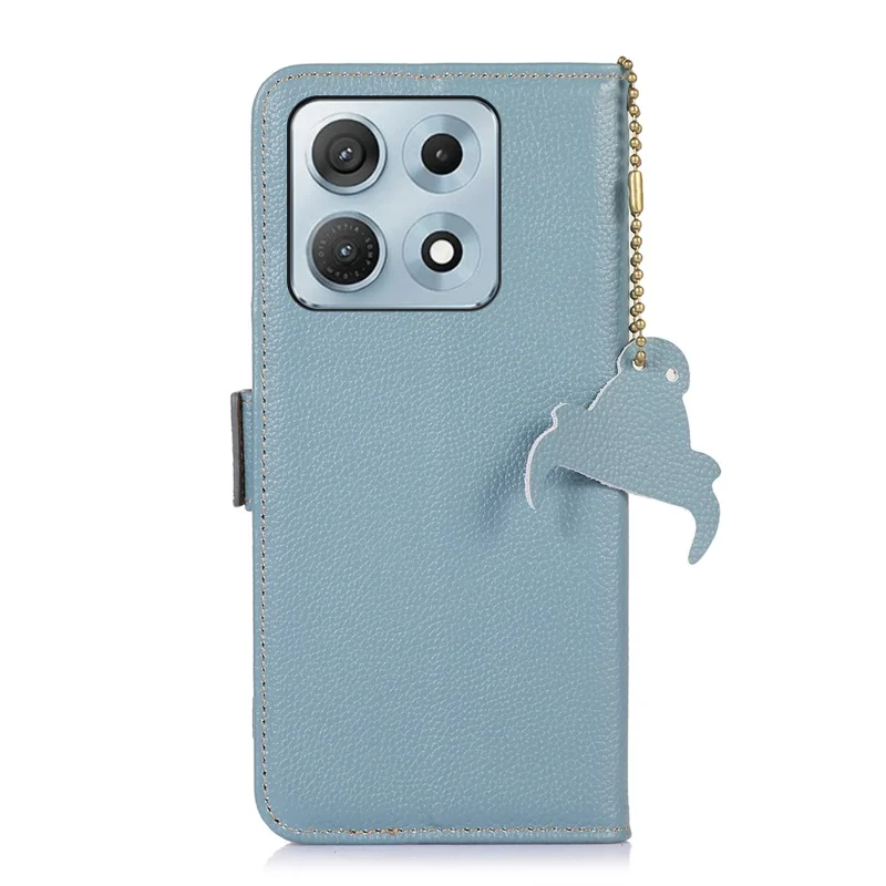 For Motorola Edge 70 Max 5G Case RFID Blocking Textured Genuine Cow Leather Phone Cover - Blue