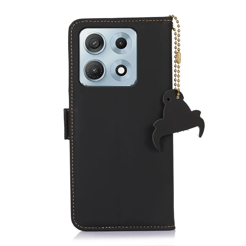 For Motorola Edge 70 Max 5G Wallet Case Anti-Drop Genuine Cow Leather Phone Cover RFID Blocking - Black