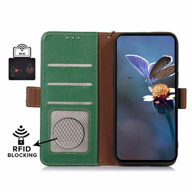 Für Google Pixel 11 Pro / 11 Hülle RFID-Schutz Strukturiertes Echtes Rindsleder Handycover - Grün