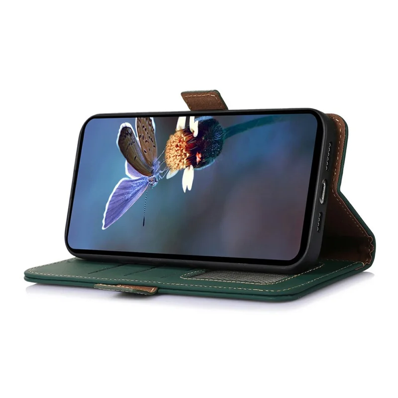 For Google Pixel 11 Pro  /  11 Wallet Case Anti-Drop Genuine Cow Leather Phone Cover RFID Blocking - Green