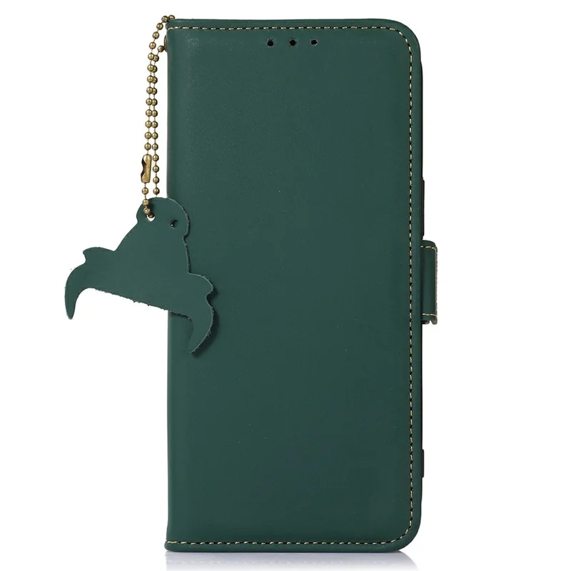 For Google Pixel 11 Pro  /  11 Wallet Case Anti-Drop Genuine Cow Leather Phone Cover RFID Blocking - Green