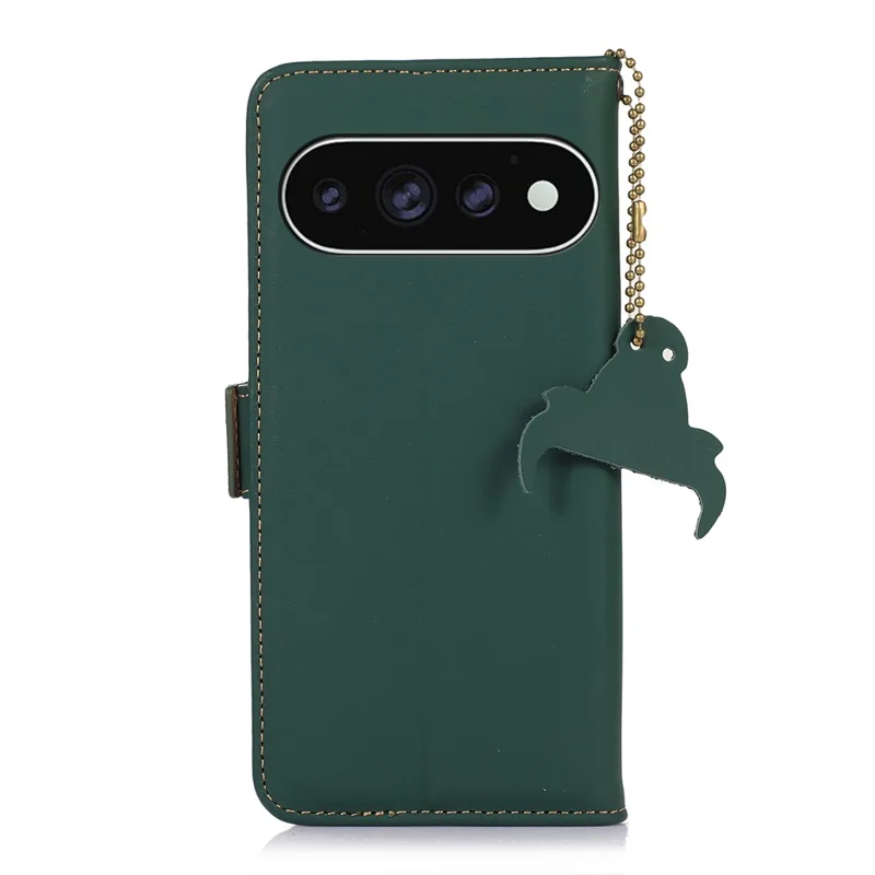 For Google Pixel 11 Pro  /  11 Wallet Case Anti-Drop Genuine Cow Leather Phone Cover RFID Blocking - Green