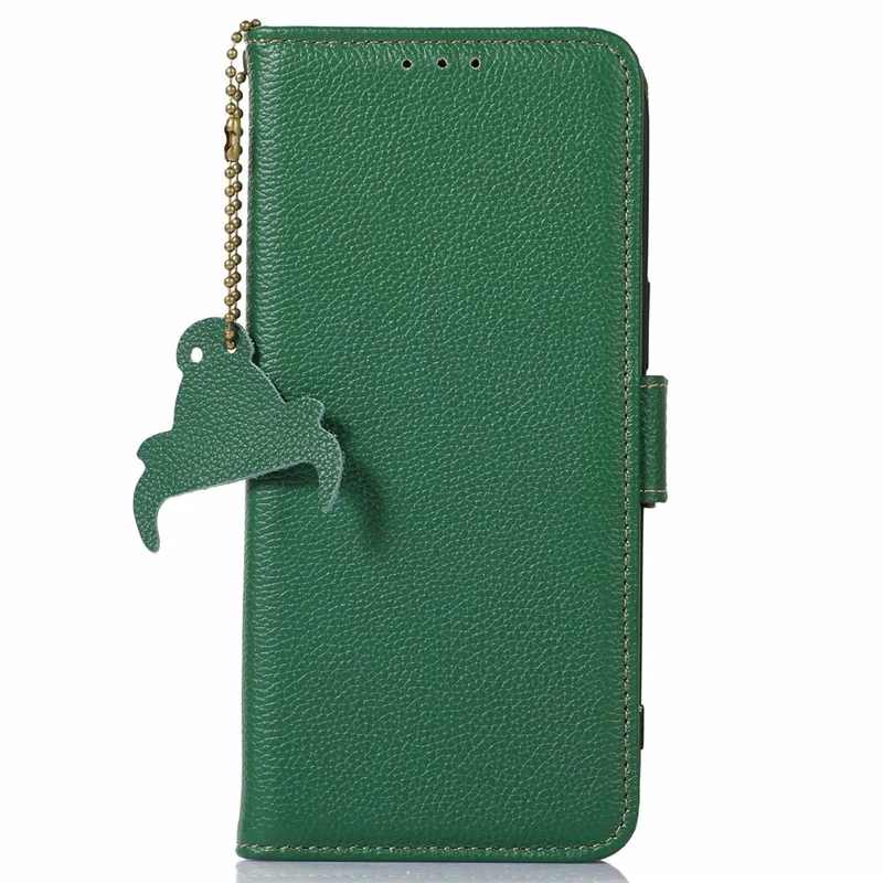 For Google Pixel 11 Pro XL Case RFID Blocking Textured Genuine Cow Leather Phone Cover - Green