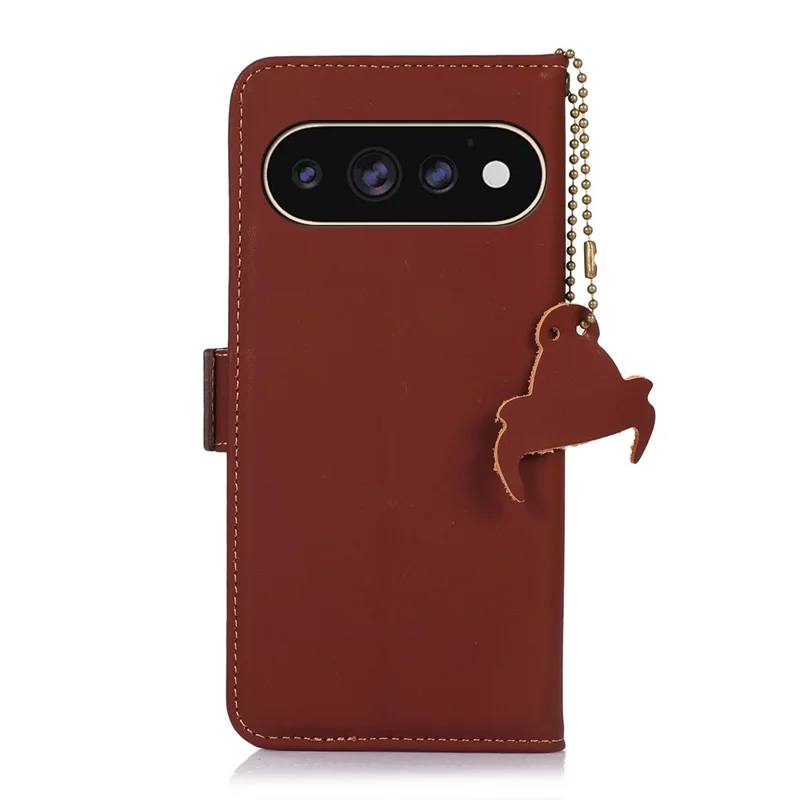 For Google Pixel 11 Pro XL Wallet Case Anti-Drop Genuine Cow Leather Phone Cover RFID Blocking - Coffee