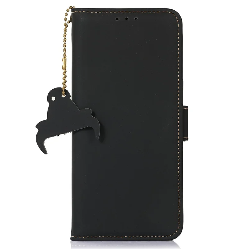 For Samsung Galaxy A27 5G Wallet Case Anti-Drop Genuine Cow Leather Phone Cover RFID Blocking - Black