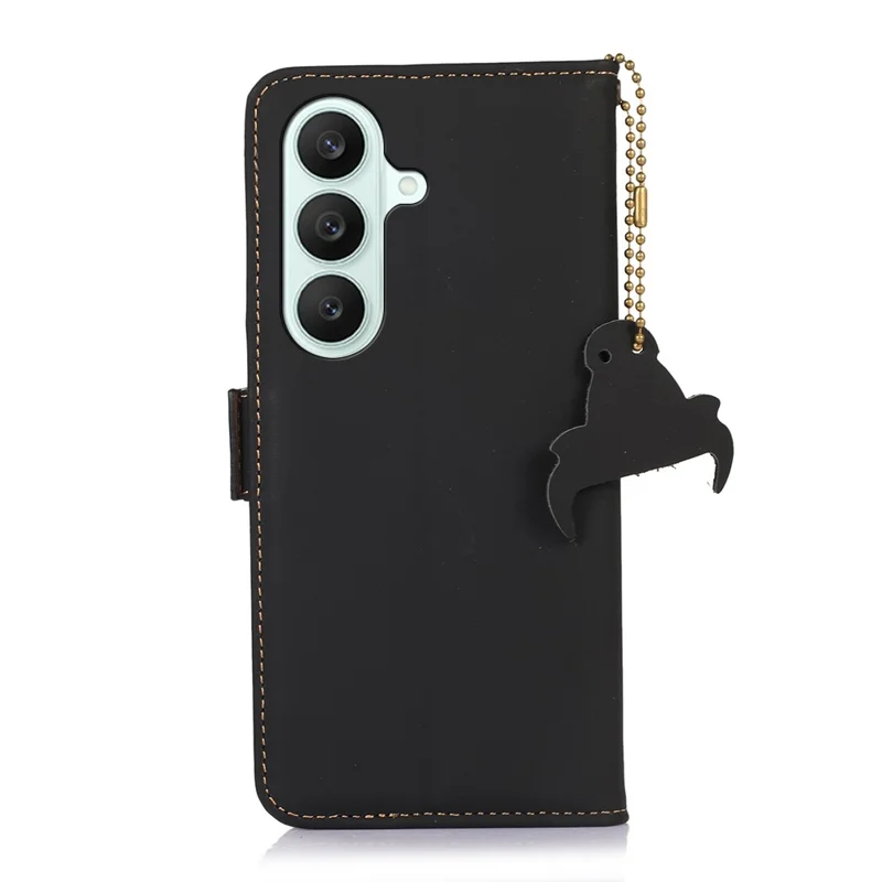 For Samsung Galaxy A27 5G Wallet Case Anti-Drop Genuine Cow Leather Phone Cover RFID Blocking - Black