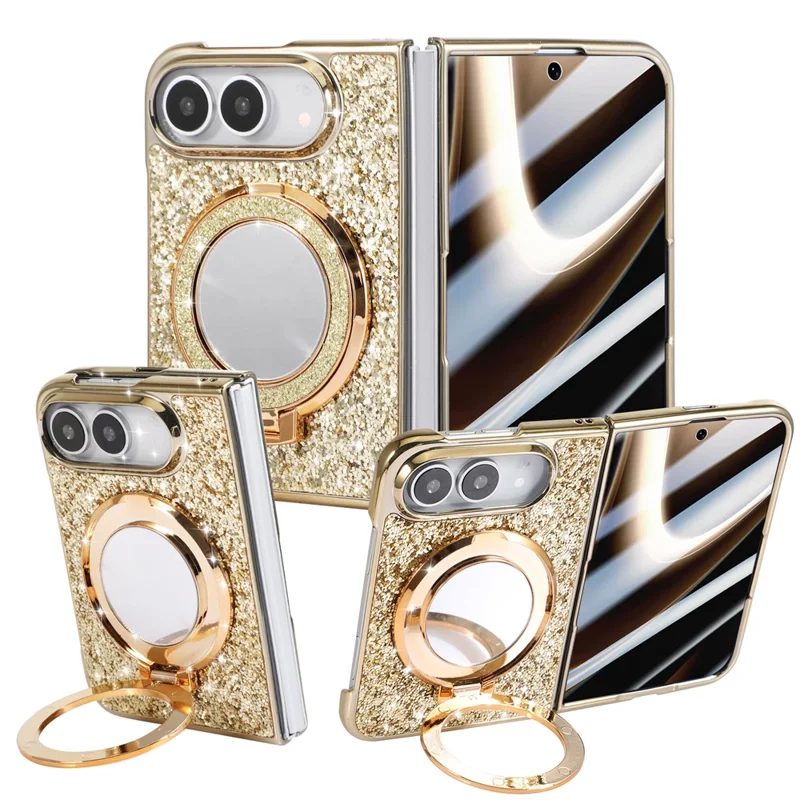 For iPhone Duo Case Kickstand TPU+PC Telefoonhoes met Spiegel - Goud
