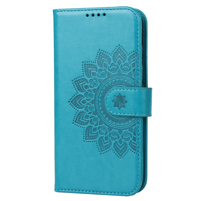 For iPhone 14 Pro R61 Texture Felled Seam PU Leather + TPU Foldable Stand Phone Case Pattern Imprinted Wallet Cover - Blue