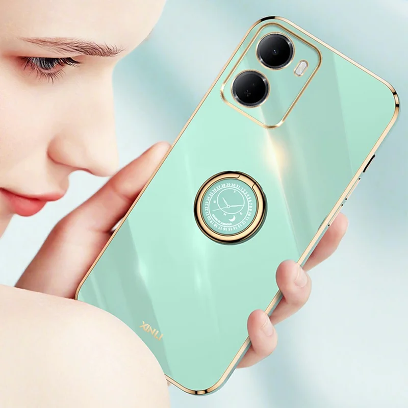 For Xiaomi Redmi 15a 5G Case Ring Kickstand Electroplating TPU Phone Cover - Black