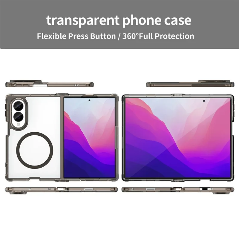 For Samsung Galaxy Z Fold8 Magnetic Case Clear PC + TPU Shockproof Phone Back Cover - Transparent Black