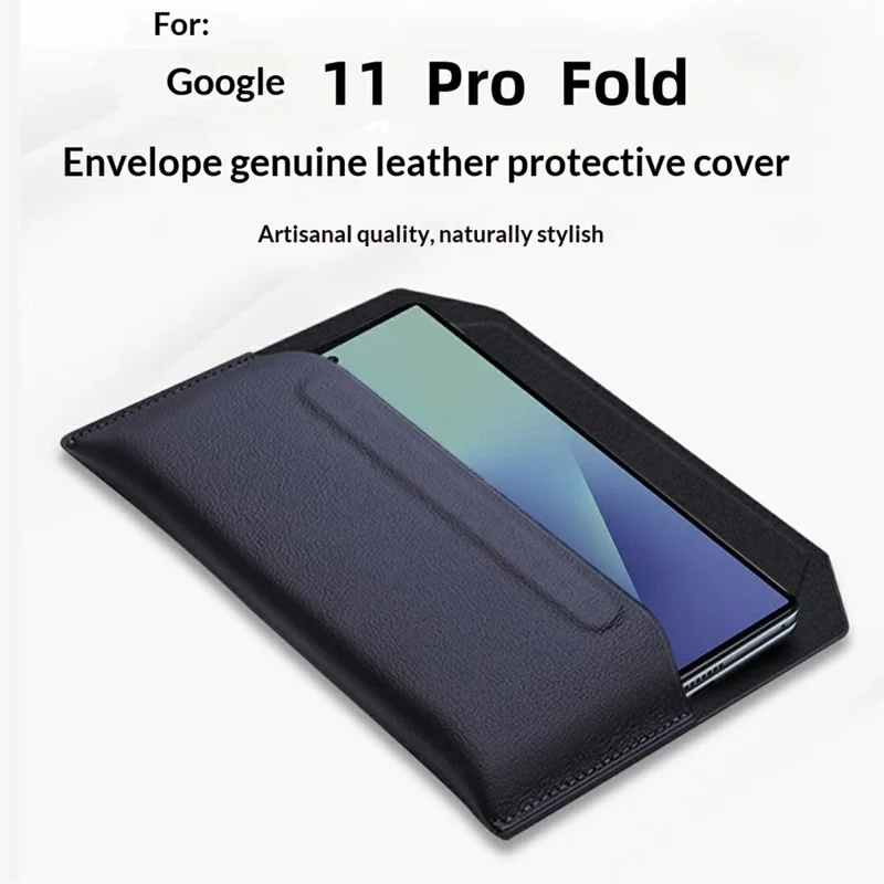 Envelope Style Case for Google Pixel 11 Pro Fold  /  10 Pro Fold  /  9 Pro Fold 5G Magnetic Closure Genuine Cow Leather Anti Drop Phone Cover - Black
