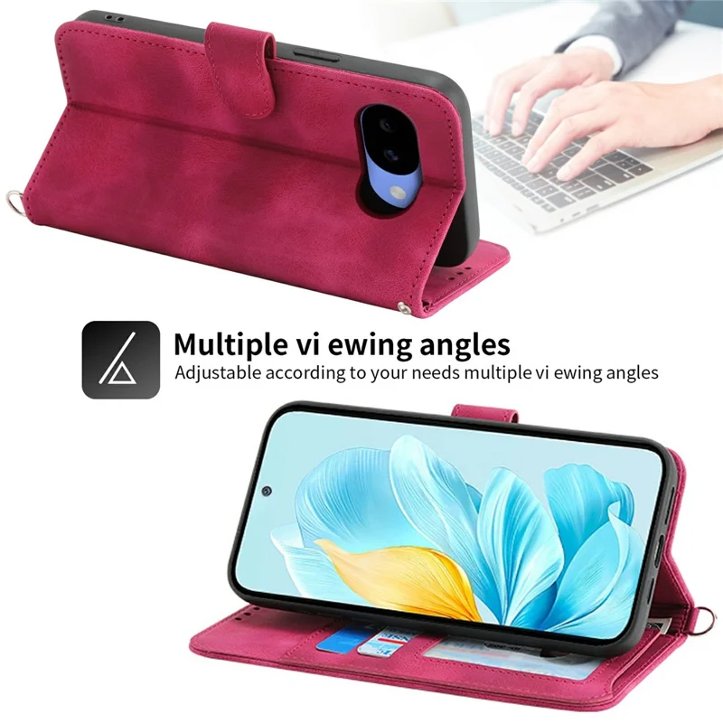 Etui portfelowe na Google Pixel 11a, wzór kwiatów, pokrowiec z syntetycznej skóry PU z paskiem - czerwony wino