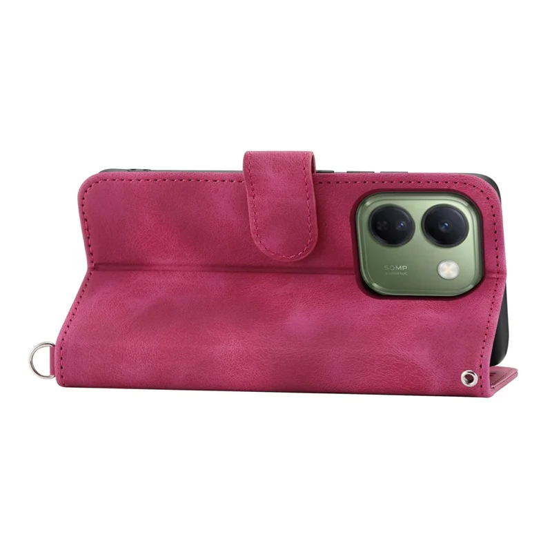 For vivo V80 Lite 5G Wallet Case Flower Pattern PU Leather Phone Cover with Strap - Wine Red