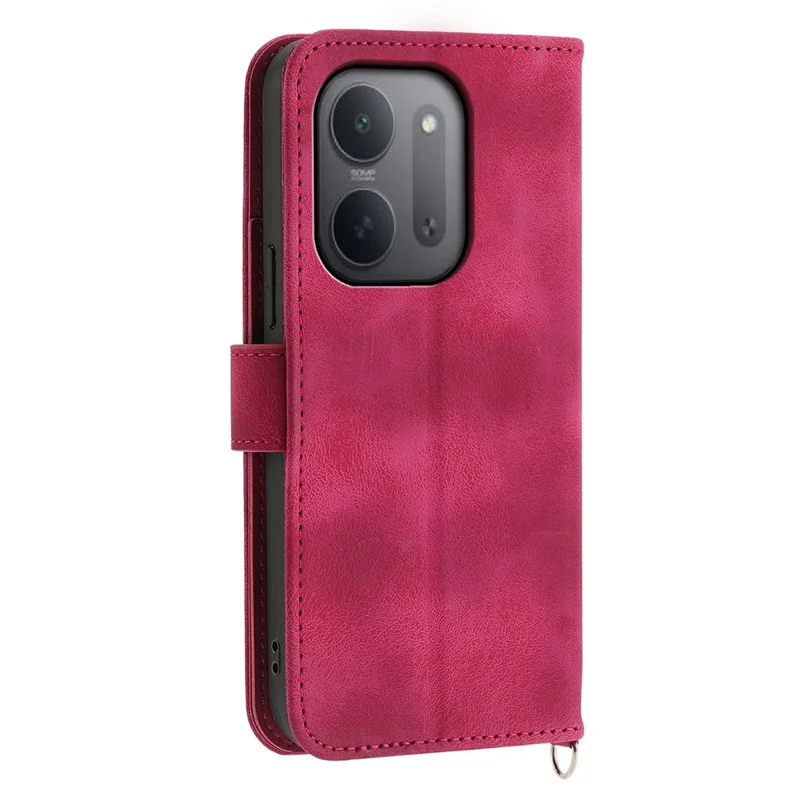For Xiaomi Redmi 17C 5G Wallet Case Flower Pattern PU Leather Phone Cover with Strap - Wine Red