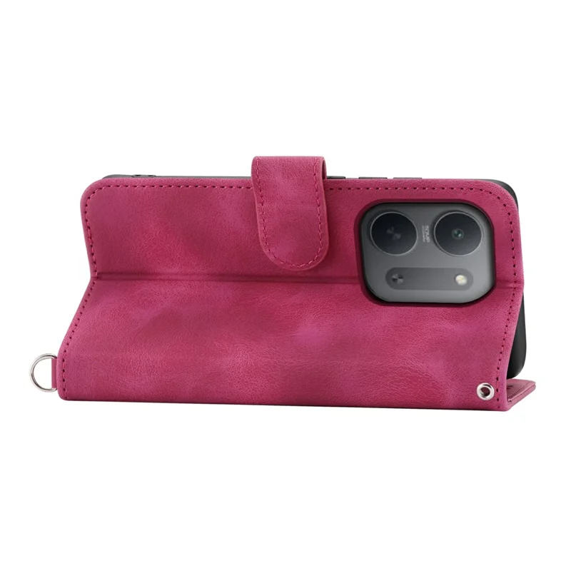 For Xiaomi Redmi 17C 5G Wallet Case Flower Pattern PU Leather Phone Cover with Strap - Wine Red