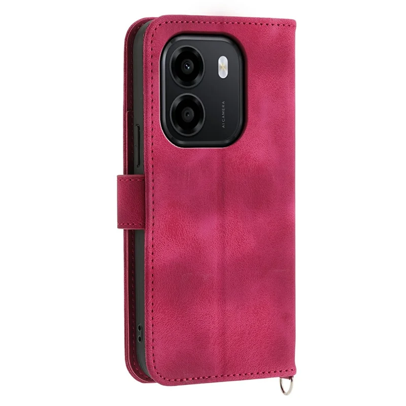 Wallet Case For Honor X6e 4G  /  X7e 4G  /  Play 80 Plus 5G Flower Pattern PU Leather Phone Cover with Strap - Wine Red
