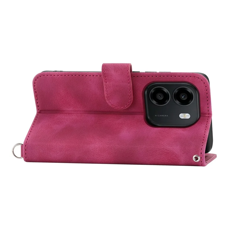 Wallet Case For Honor X6e 4G  /  X7e 4G  /  Play 80 Plus 5G Flower Pattern PU Leather Phone Cover with Strap - Wine Red